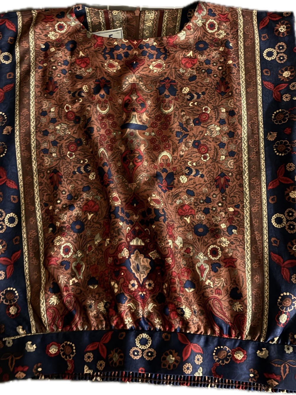 Leslie Fay Brown, Navy & Red Floral Paisley Top